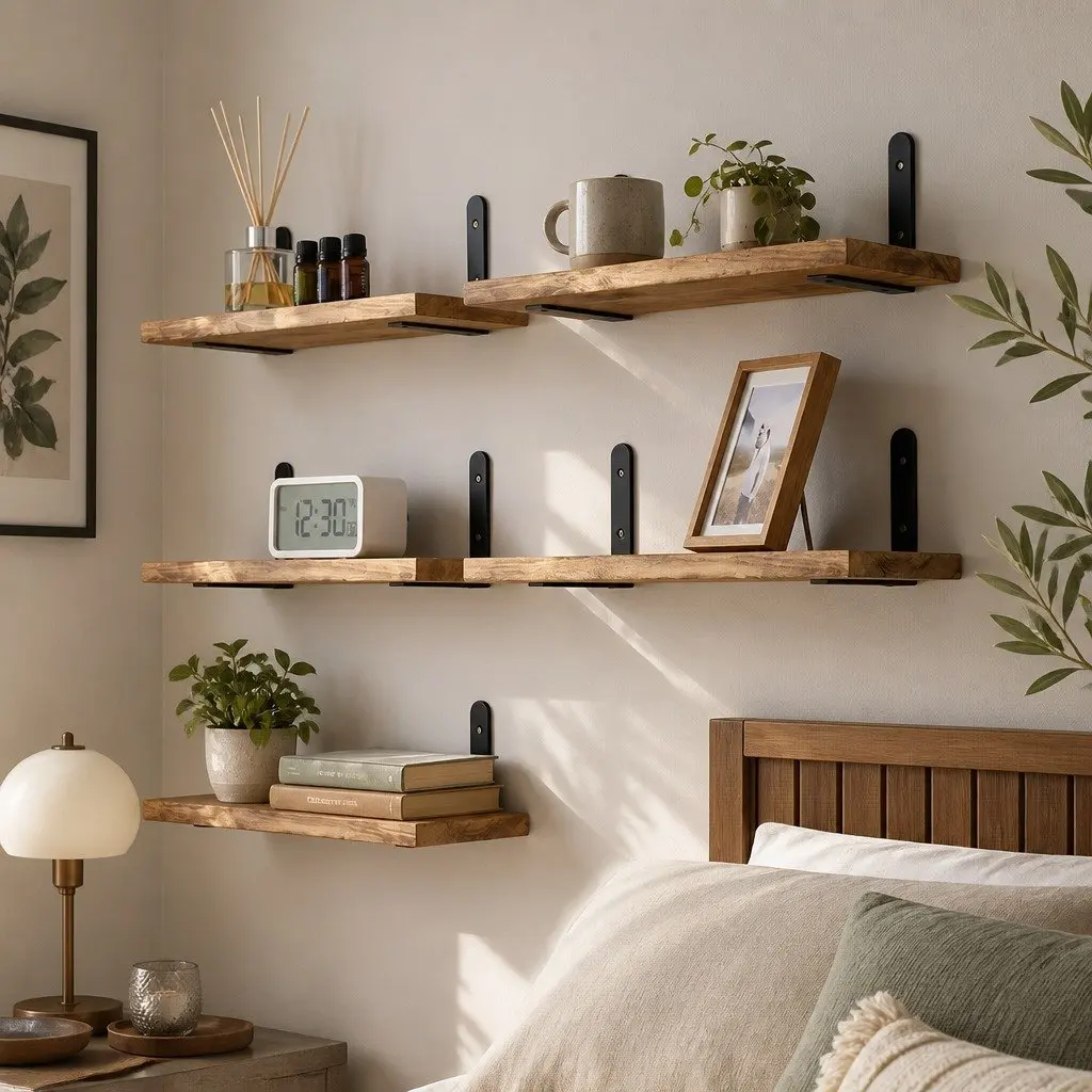Floating Wall Shelves Brown 5 Piece Wood Wall Mounted Storage Display Rack
