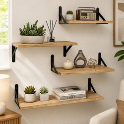 Compact Rustic Floating Shelf Set - 4 Pieces