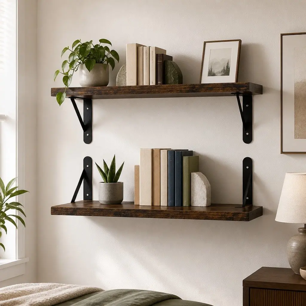 Floating Wall Shelves Brown 30cm Deep Mounted Storage Organiser for Book Display Bedroom