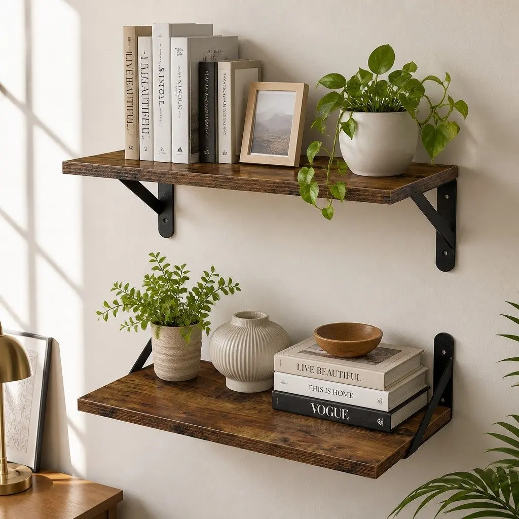 Floating Wall Shelves Brown 30cm Deep Mounted Storage Organiser for Book Display Bedroom