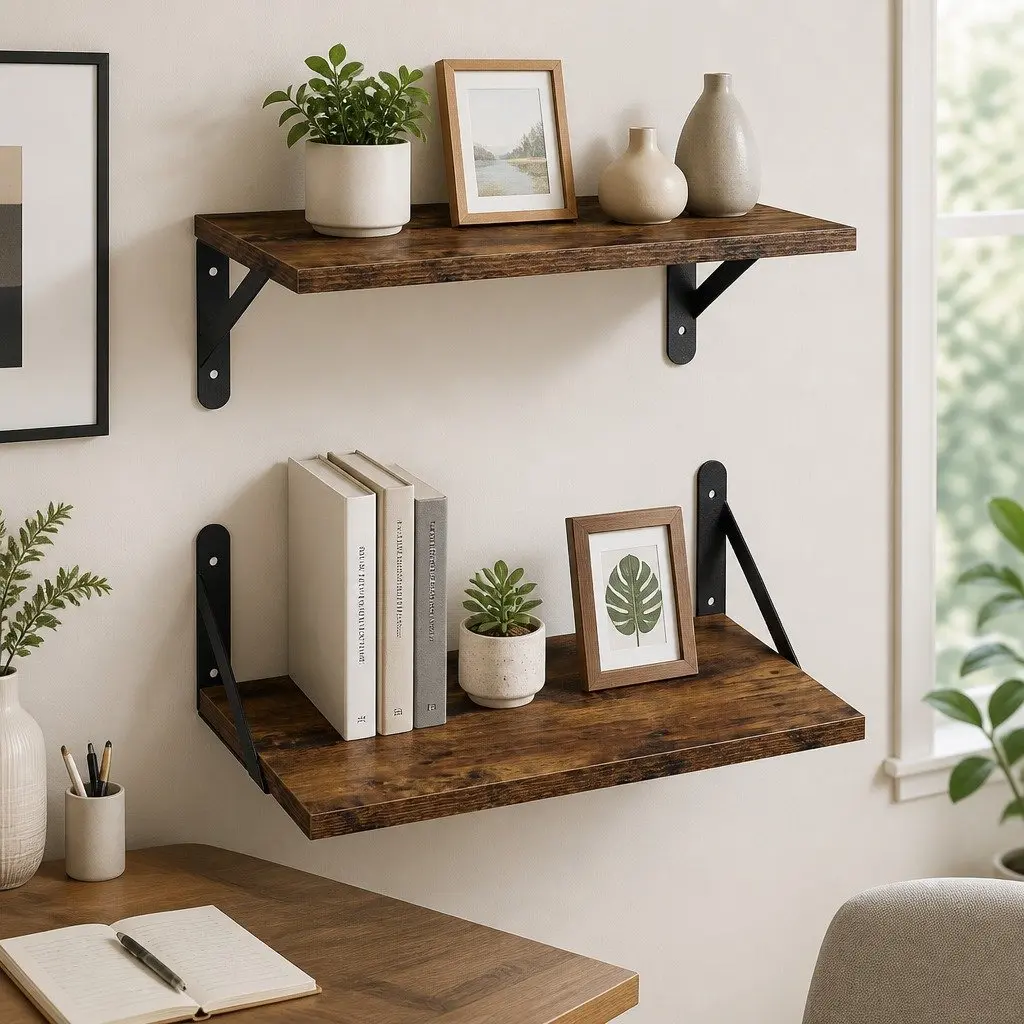 Floating Wall Shelves Brown 30cm Deep Mounted Storage Organiser for Book Display Bedroom