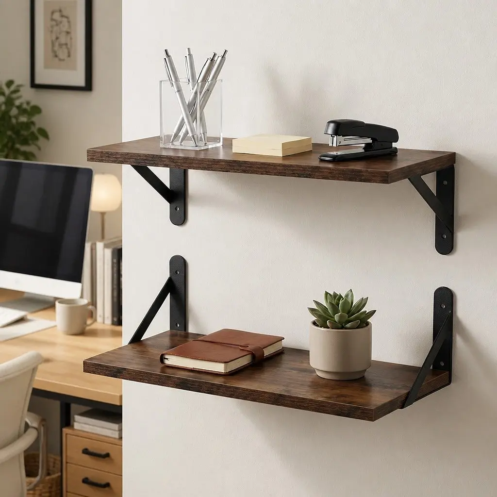 Floating Wall Shelves Brown 30cm Deep Mounted Storage Organiser for Book Display Bedroom