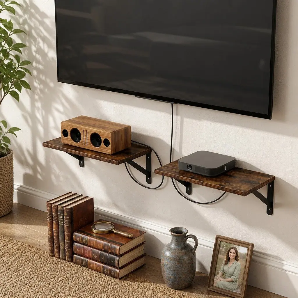 Floating Wall Shelves Brown 30cm Deep Mounted Storage Organiser for Book Display Bedroom