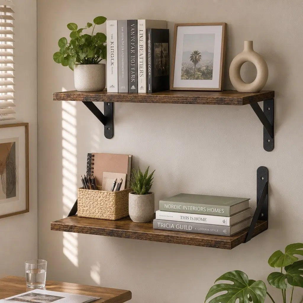 Floating Wall Shelves Brown 30cm Deep Mounted Storage Organiser for Book Display Bedroom