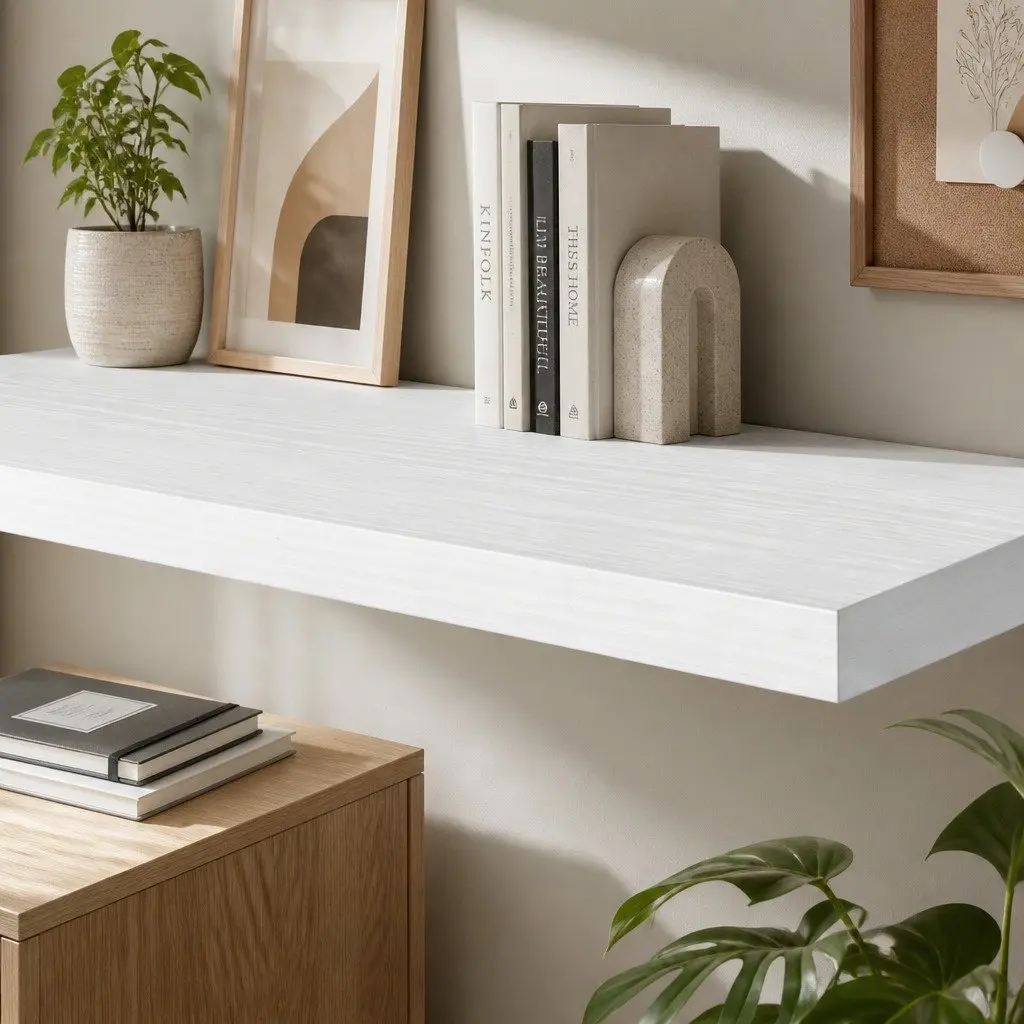 Floating Wall Shelves White 39.5cm Deep Mounted Display Storage 2 Pieces