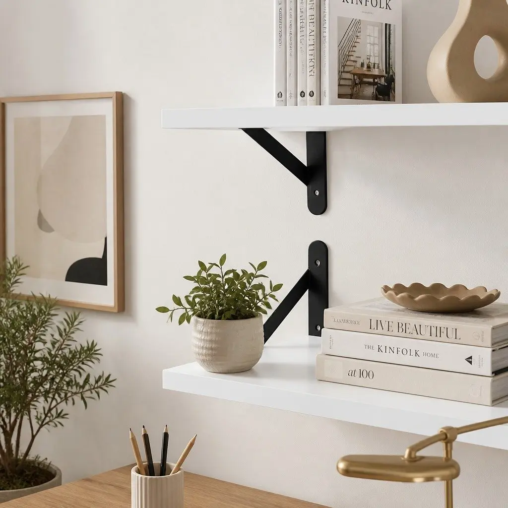 Floating Wall Shelves White 39.5cm Deep Mounted Display Storage 2 Pieces