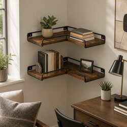 Floating Corner Wall Shelf 2Pcs Storage Display Rack L-Shape Bedroom Living Room