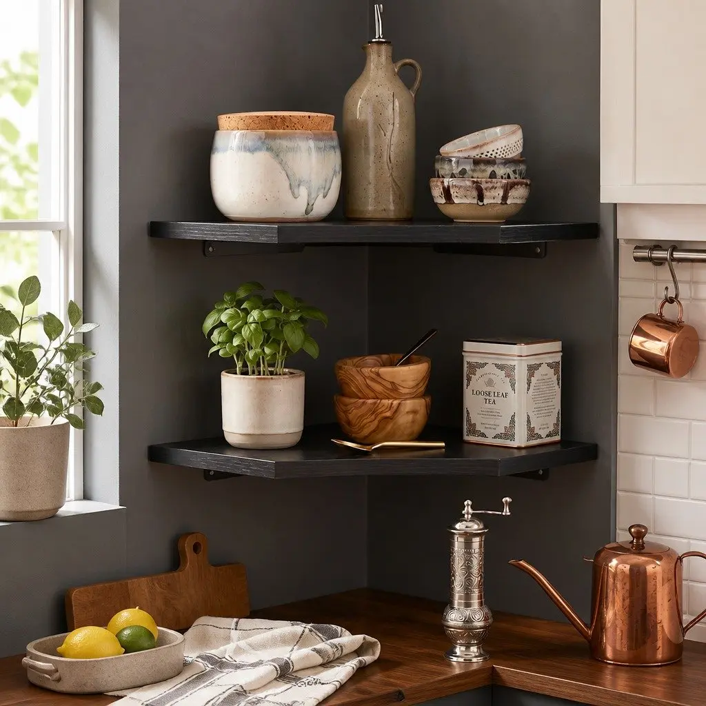 Corner Shelves Black 2 Piece Wall Mounted Floating Storage Display Rack