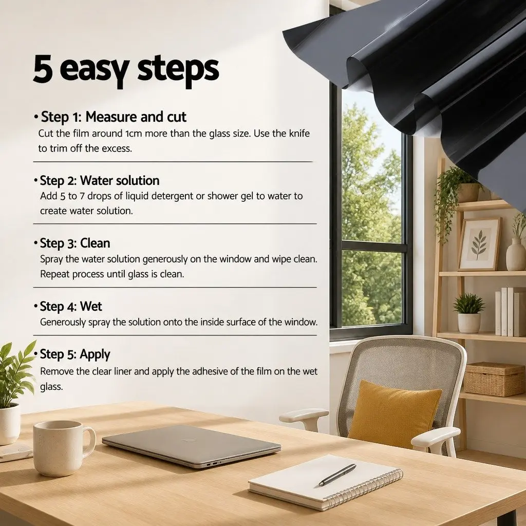 Window Tint Film Roll Black 100cm x 30m 15% VLT Reduces Glare Filters UV Light Heat Insulation