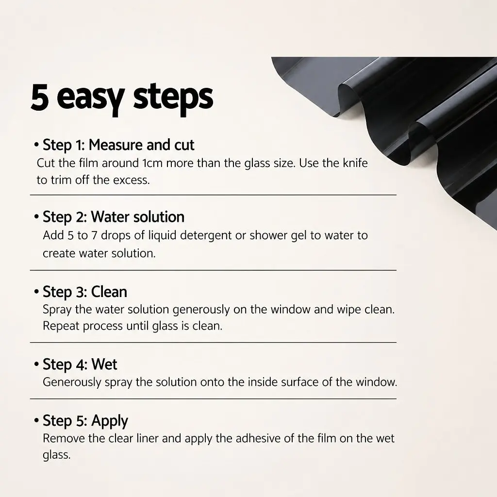 Window Tint Film Roll Black 100cm x 30m 5% VLT UV Protection Heat Reduction
