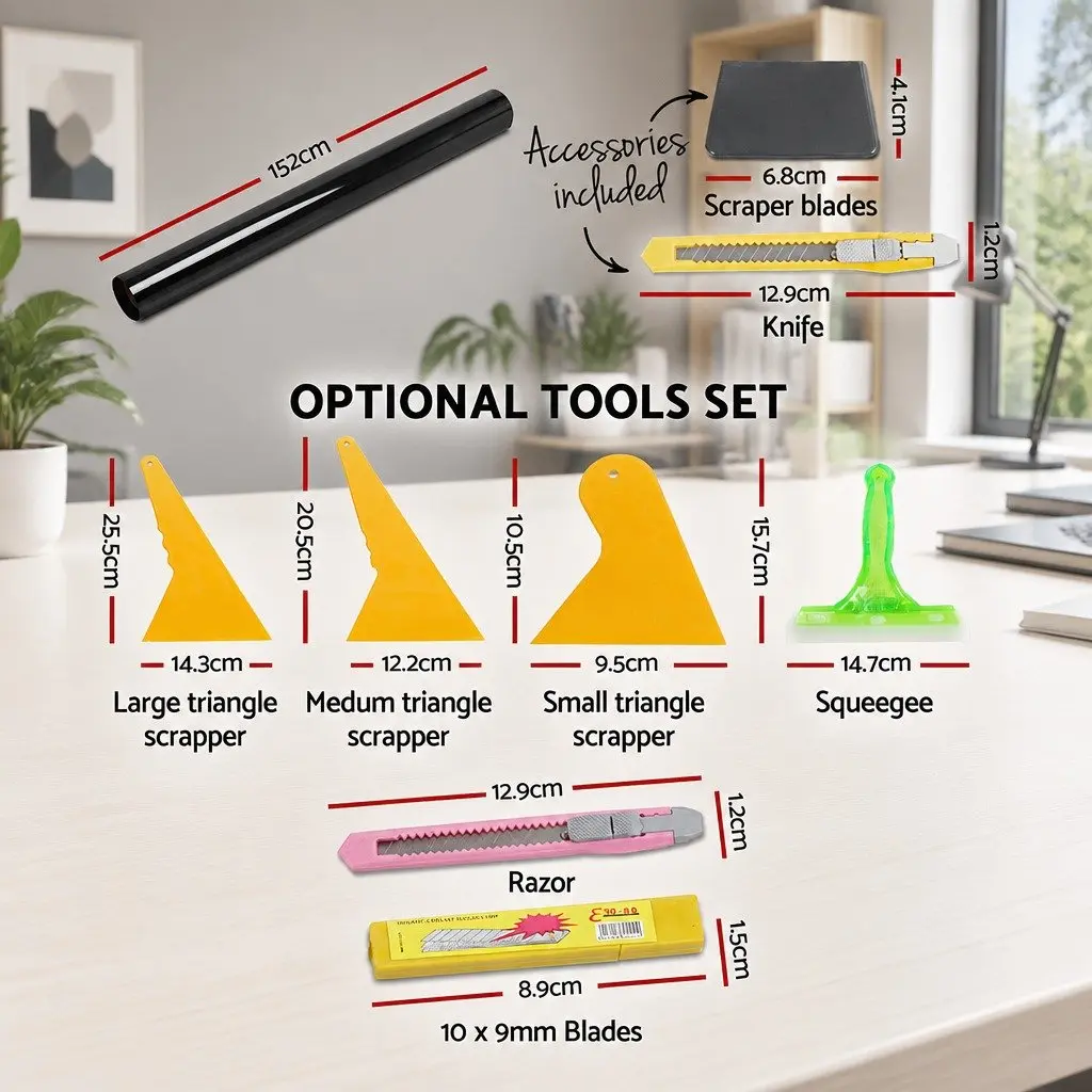 Window Tint Film Roll Black 152cm x 30m 15% VLT Reduces Glare Protects Interiors Includes Tinting Tools