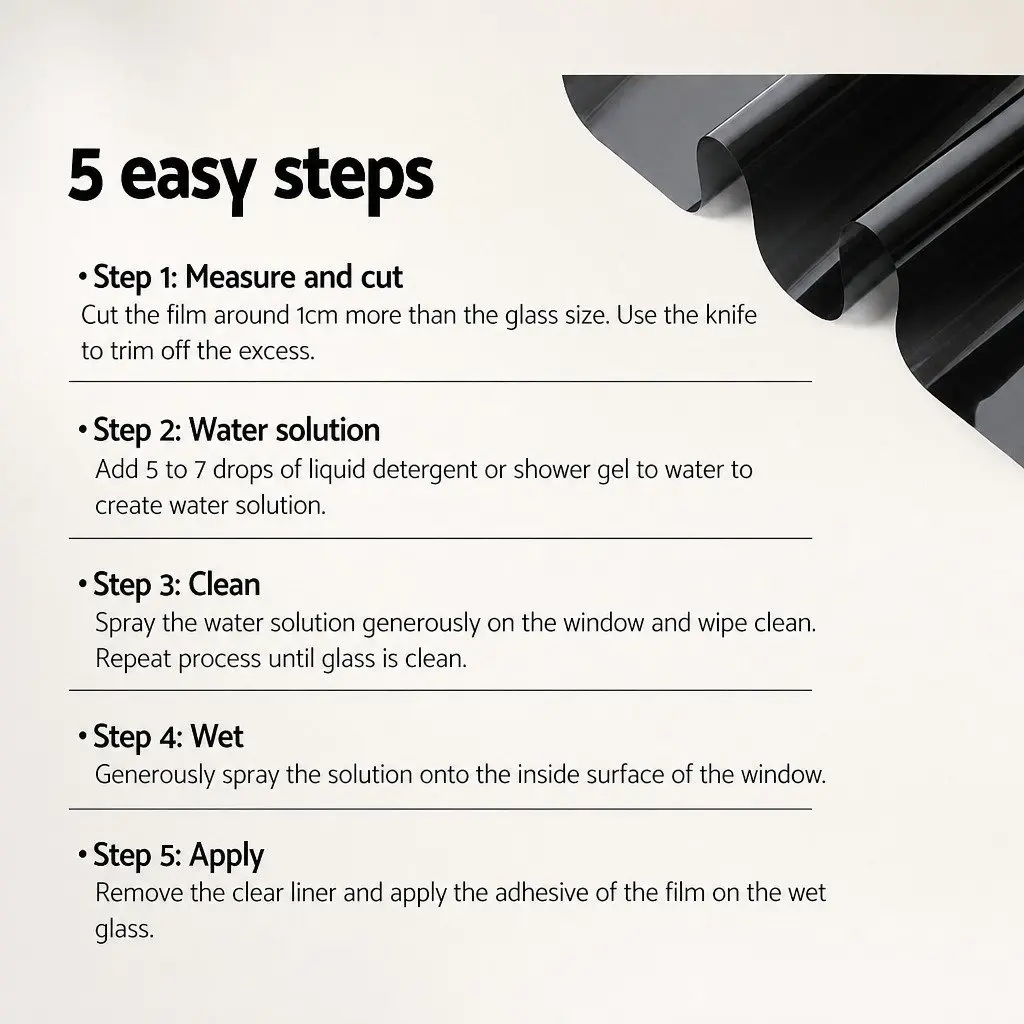 Window Tint Film Black 76cm x 7m 15% VLT Effective Sun Protection and Privacy