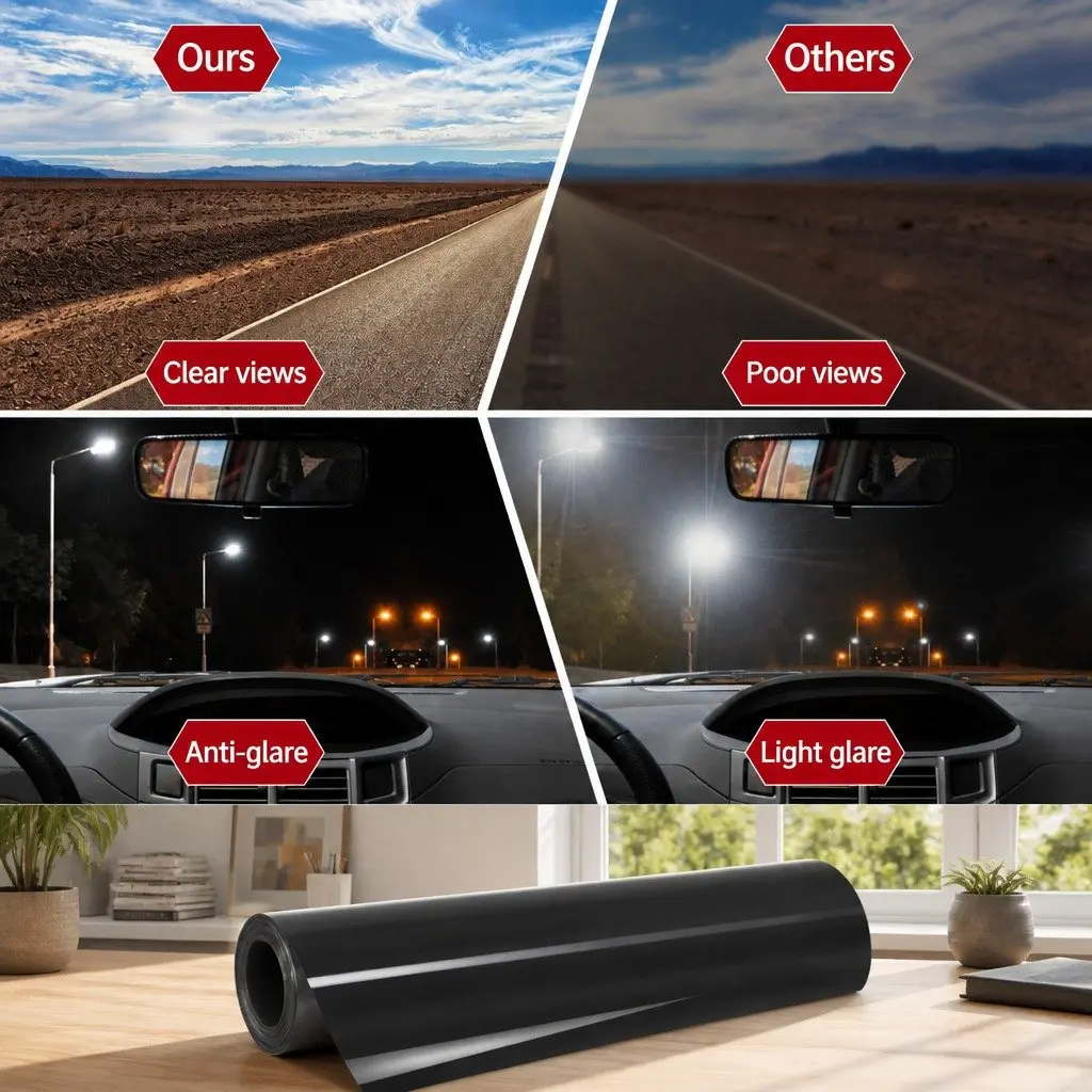 Window Tint Film Black 76cm x 7m 5% VLT Automotive Glass Tinting Heat Reduction Glare Control Privacy