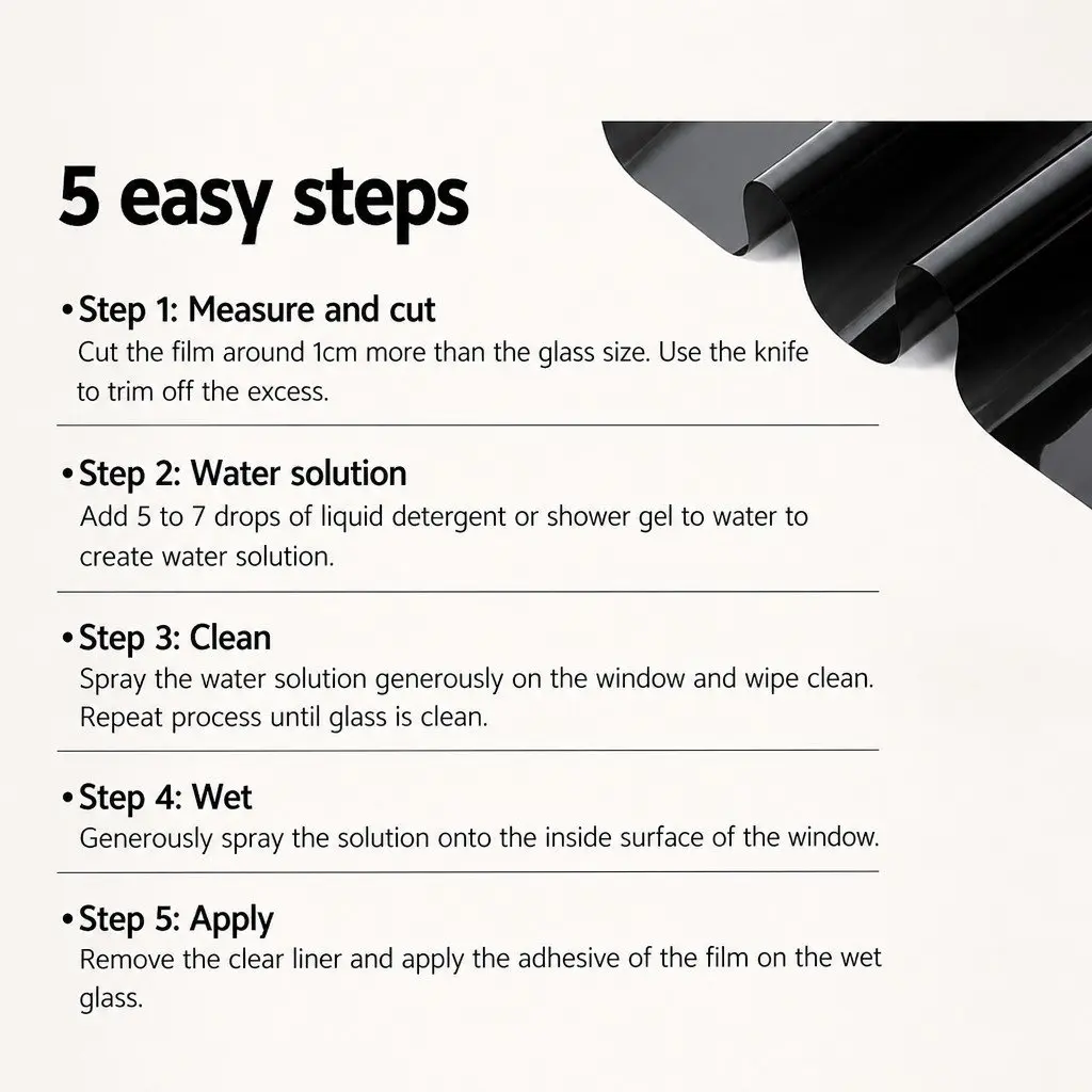 Window Tint Film Black 76cm x 7m 5% VLT Automotive Glass Tinting Heat Reduction Glare Control Privacy