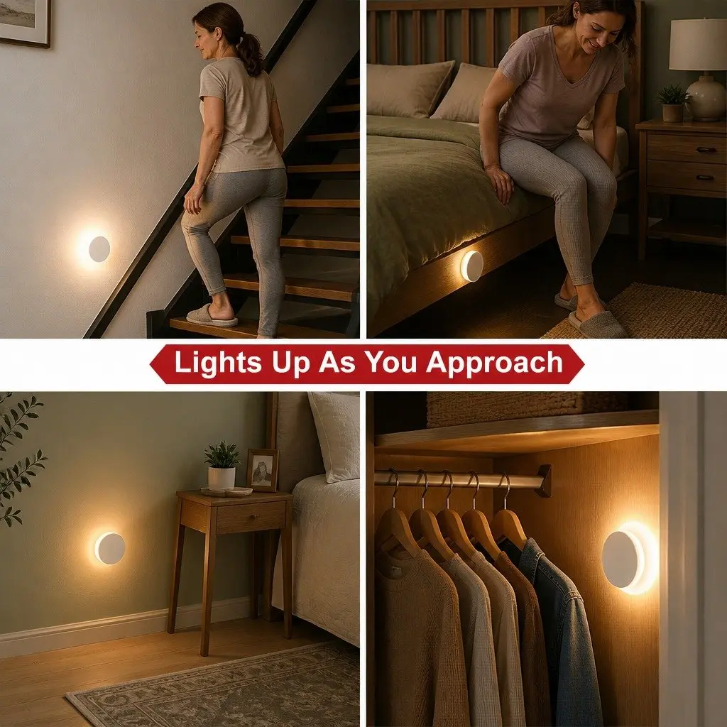 Motion Sensor Night Light White USB-C Rechargeable Magnetic Mount 2 Pack
