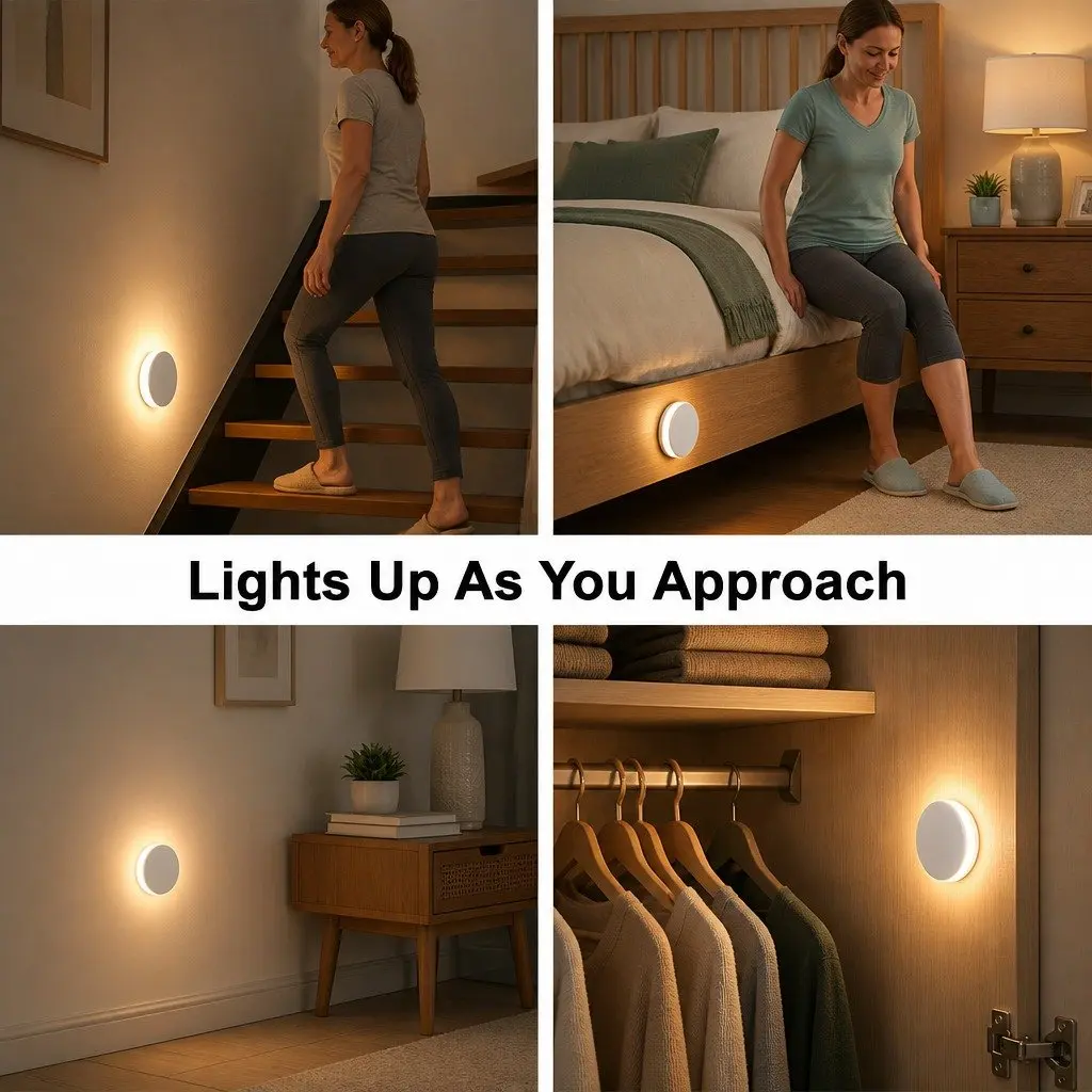 Motion Sensor Night Light White USB-C Rechargeable 3 Pack Intelligent Infrared Sensor