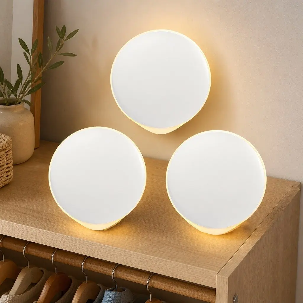 Motion Sensor Night Light White USB-C Rechargeable 3 Pack Intelligent Infrared Sensor