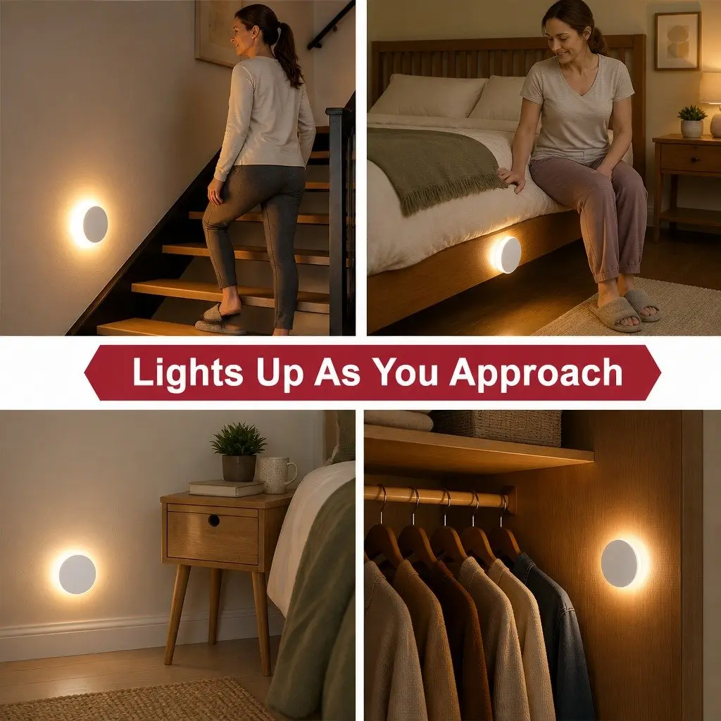 Motion Sensor Night Light White 4 Pack USB-C Rechargeable Magnetic Mounting