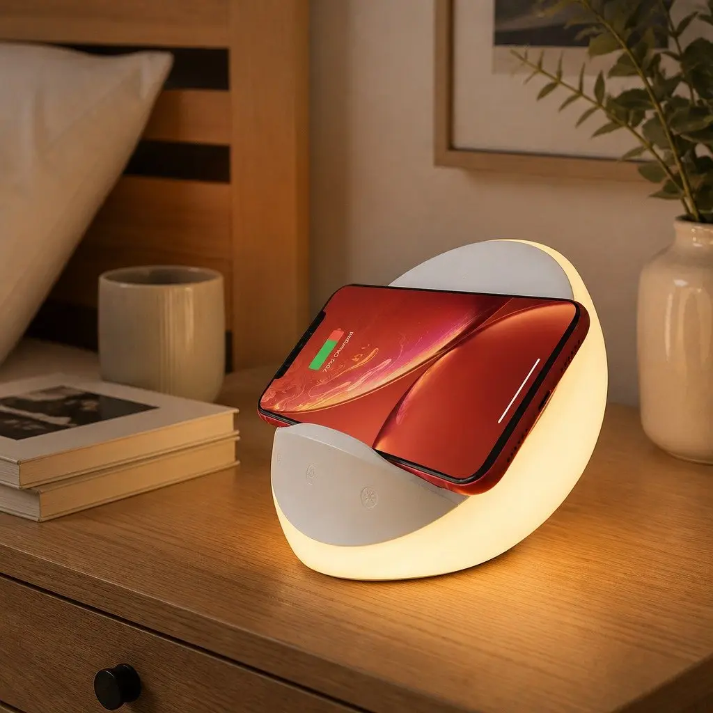 Bedside Table Lamp with Wireless Charger Phone Holder Touch Control Dimmable LED
