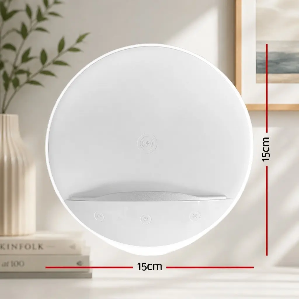 Table Lamp White 15x15x8.5cm 3-in-1 LED Wireless Charger Phone Holder Touch Control Dimmable