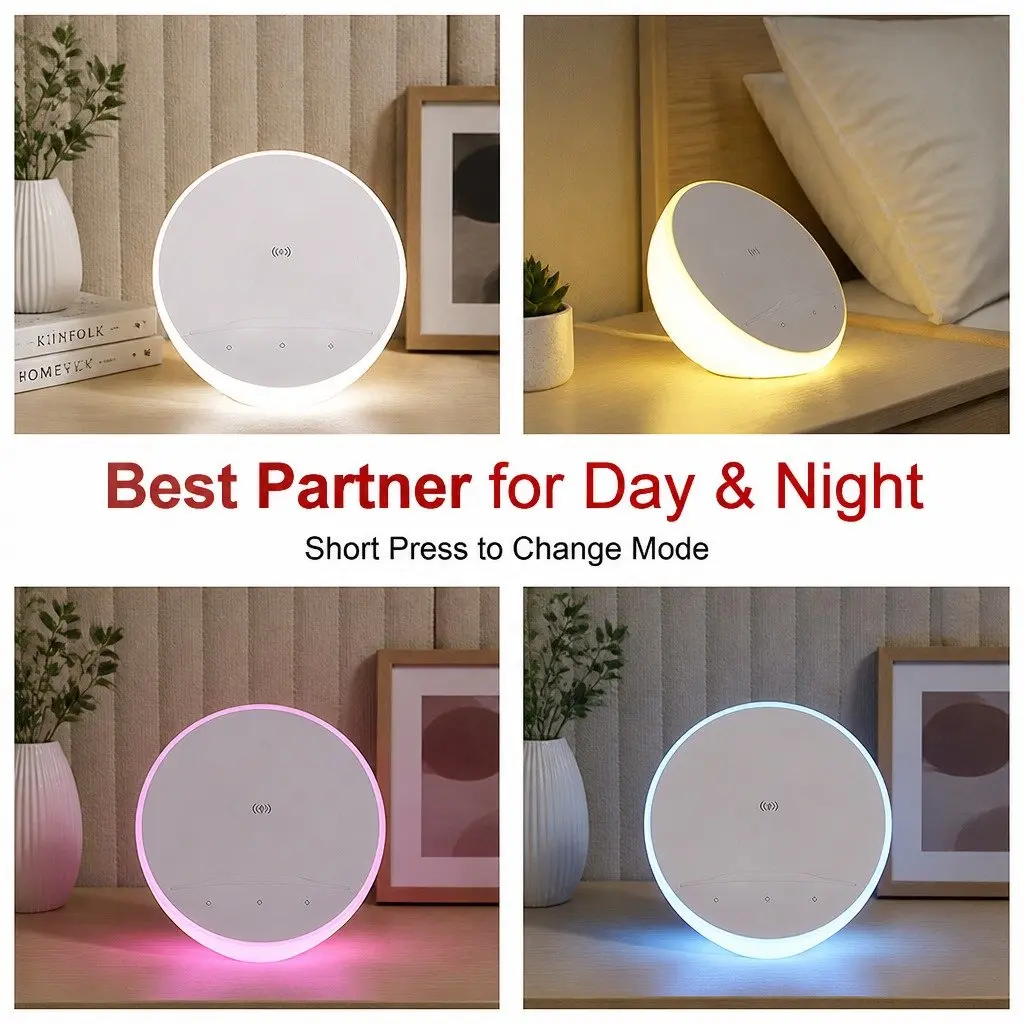 Table Lamp White 15x15x8.5cm 3-in-1 LED Wireless Charger Phone Holder Touch Control Dimmable