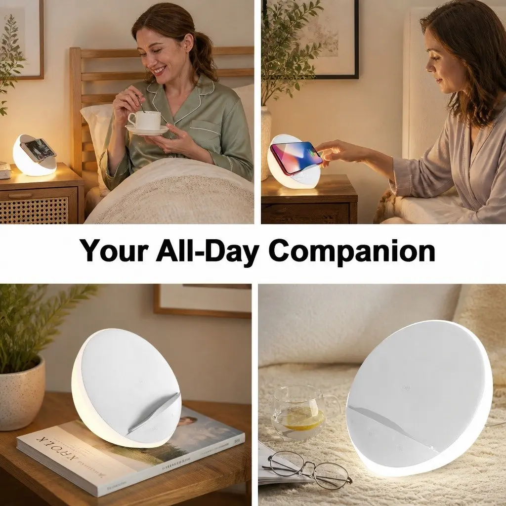 Table Lamp White 15x15x8.5cm 3-in-1 LED Wireless Charger Phone Holder Touch Control Dimmable