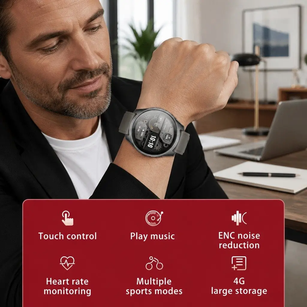 Smart Watch with Pop-Up Earbuds 1.43 inch Round Display 4G Music Storage