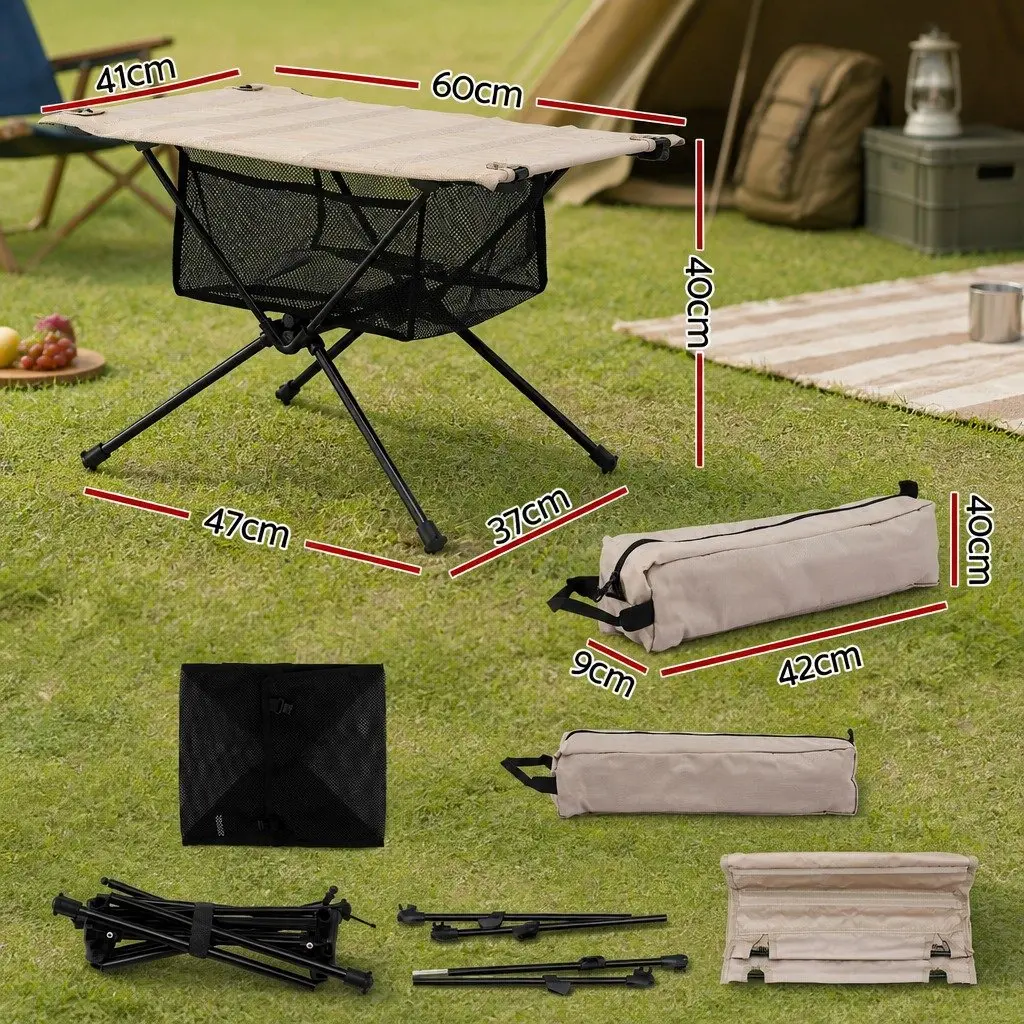 Folding Camping Table Black Khaki Compact Waterproof Sturdy Metal Frame with Carry Bag
