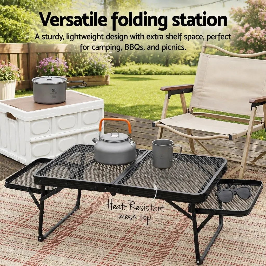 Folding Camping Table Black Lightweight Heat-Resistant Mesh Cooking Top