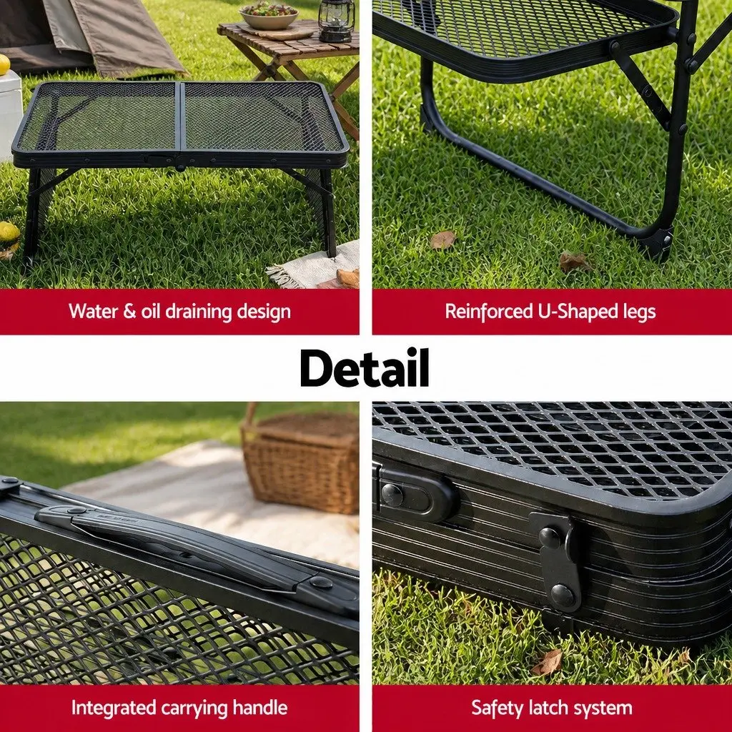 Folding Camping Table Black Lightweight Heat-Resistant Mesh Cooking Top