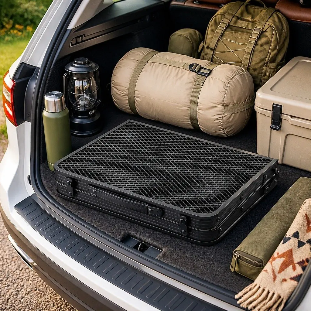 Folding Camping Table Black Lightweight Heat-Resistant Mesh Cooking Top