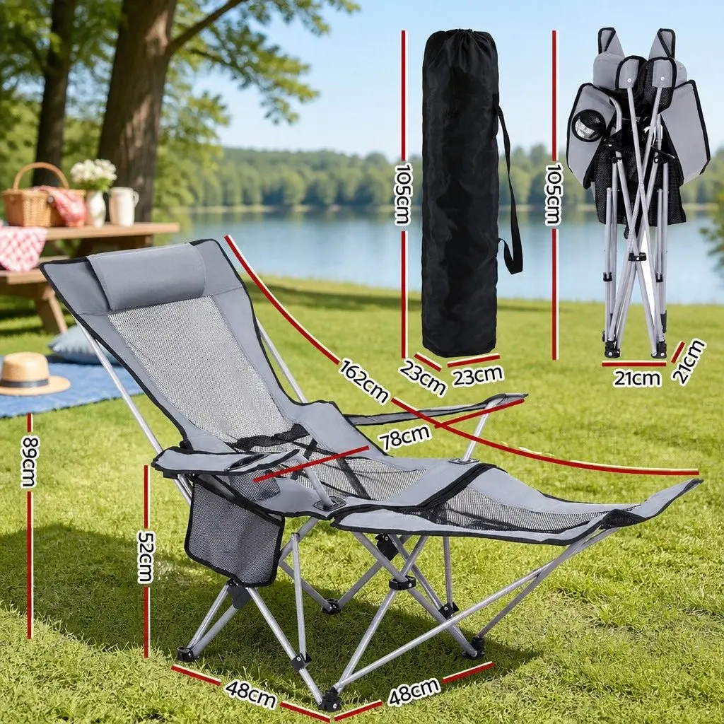 Outdoor Chair Grey Adjustable Reclining Portable with Footrest