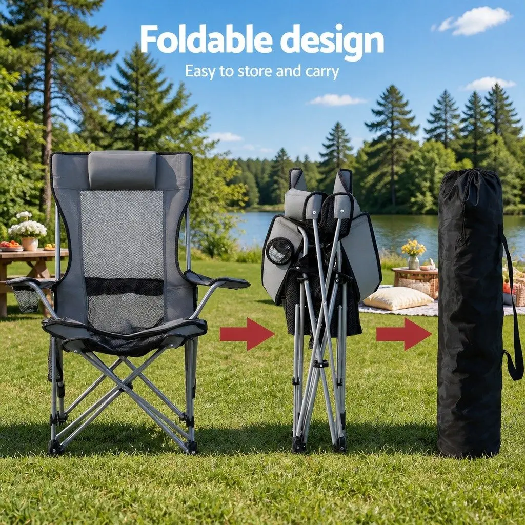 Outdoor Chair Grey Adjustable Reclining Portable with Footrest