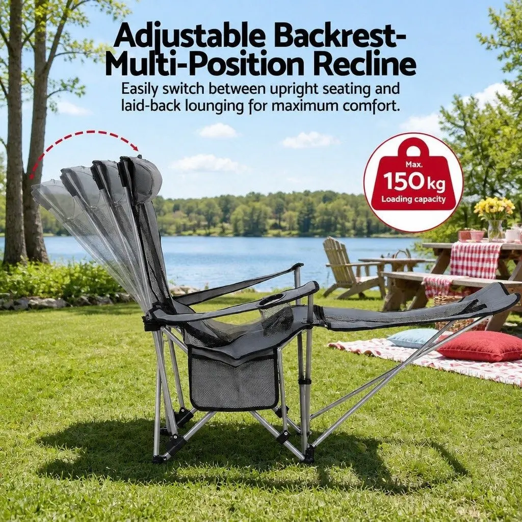 Outdoor Chair Grey Adjustable Reclining Portable with Footrest