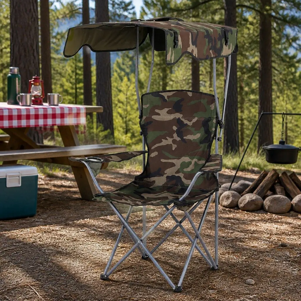 Camping Chair Army Green Lightweight Folding with Canopy