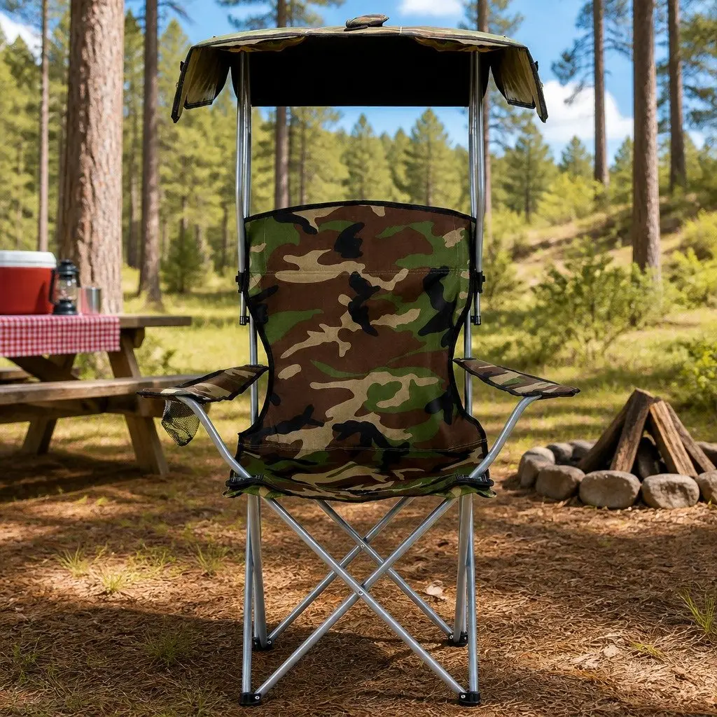 Camping Chair Army Green Lightweight Folding with Canopy