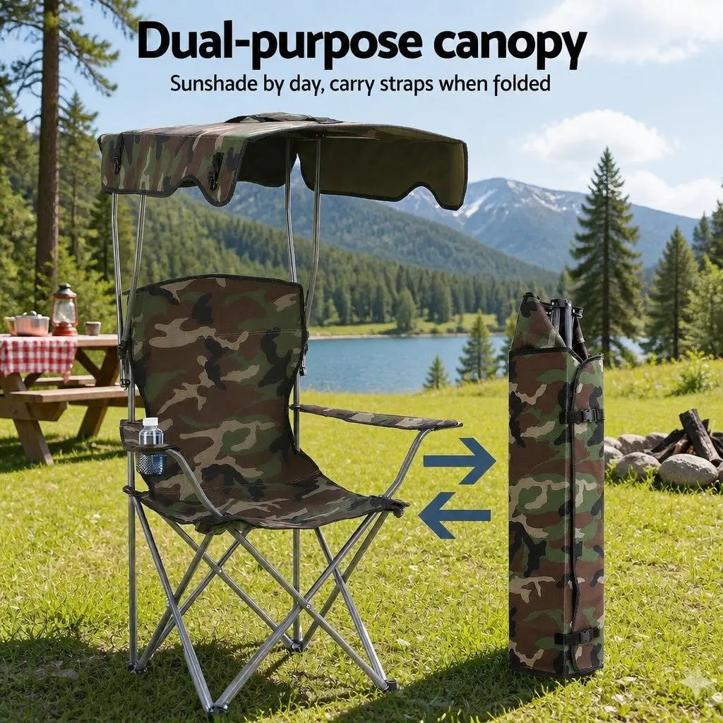 Camping Chair Army Green Lightweight Folding with Canopy