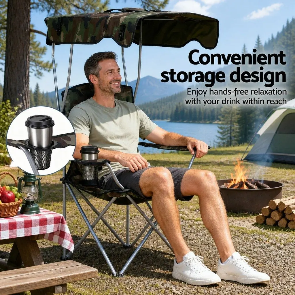 Camping Chair Army Green Lightweight Folding with Canopy
