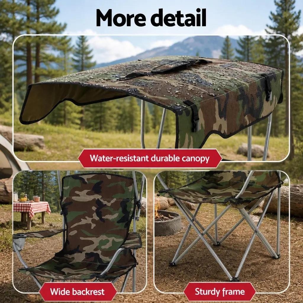 Camping Chair Army Green Lightweight Folding with Canopy