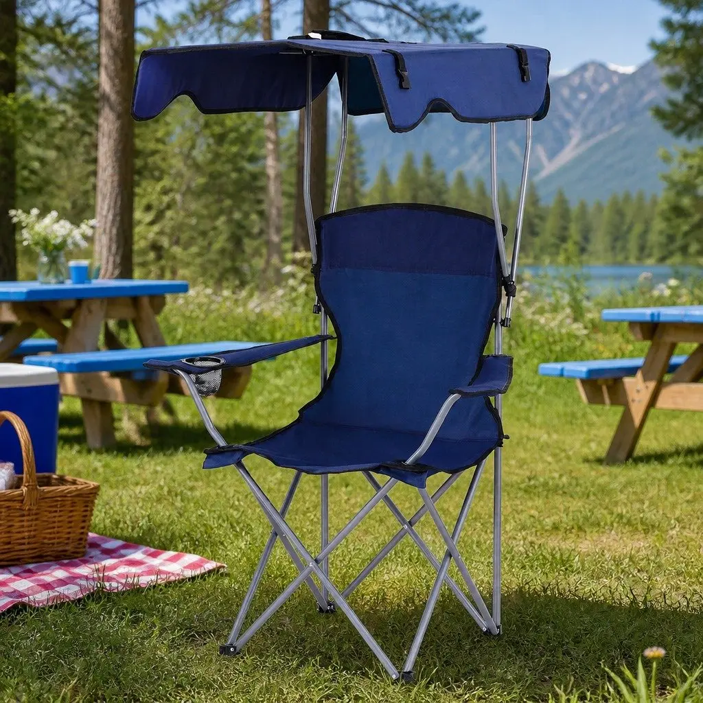 Camping Chair Navy Blue Folding Portable with Canopy