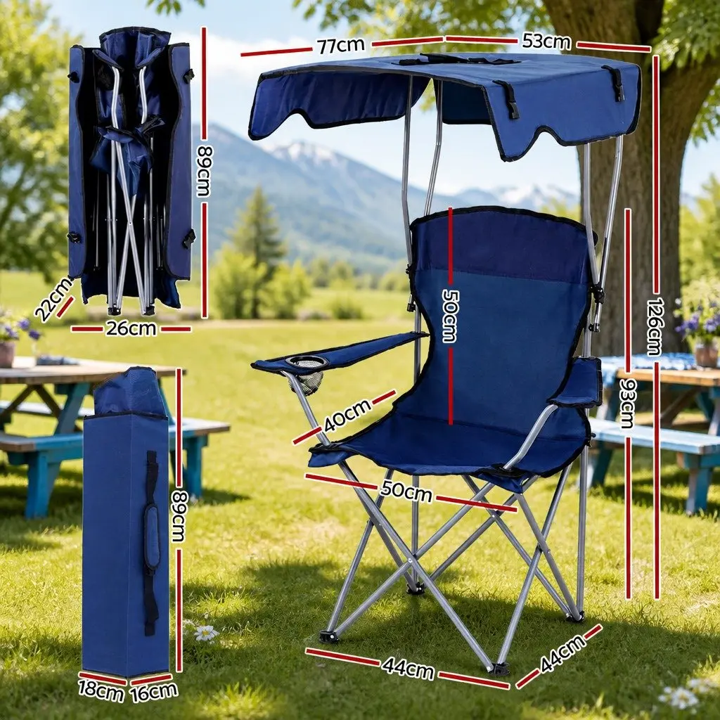 Camping Chair Navy Blue Folding Portable with Canopy