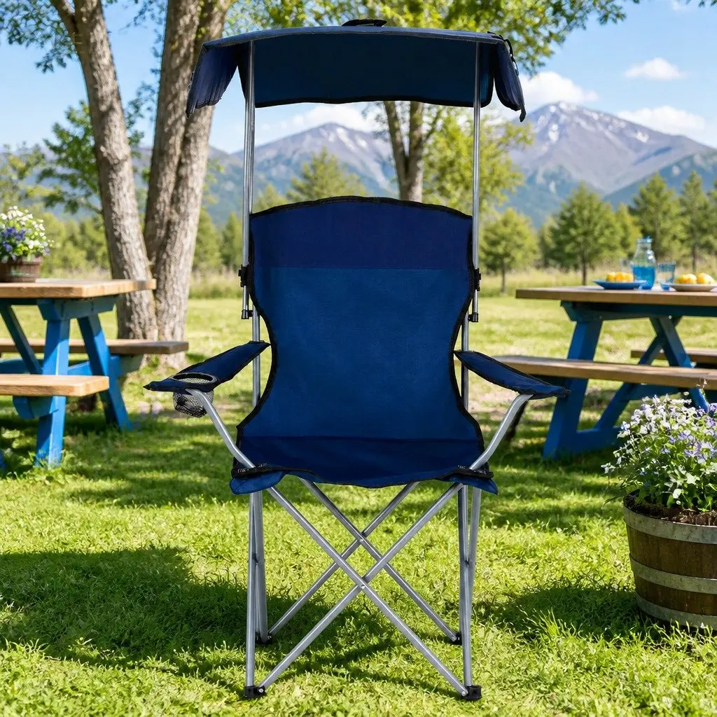 Camping Chair Navy Blue Folding Portable with Canopy