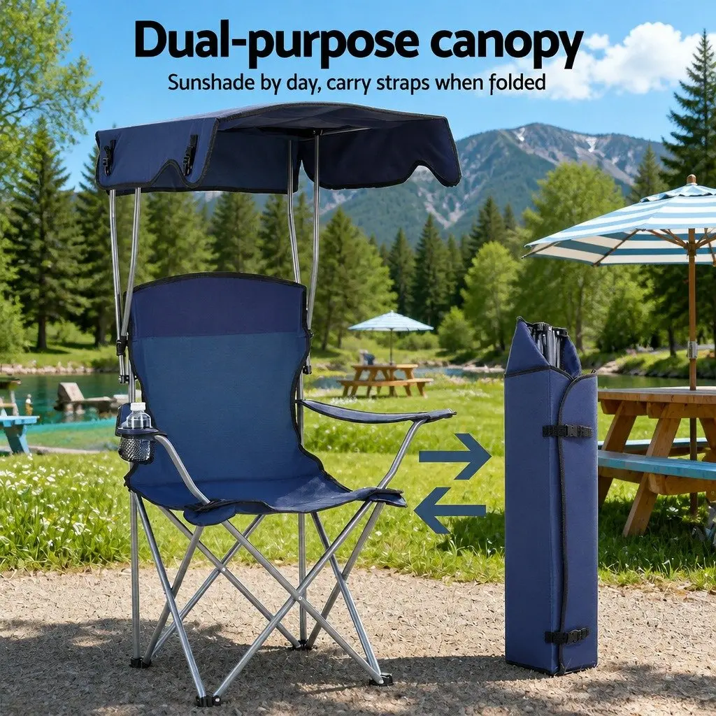 Camping Chair Navy Blue Folding Portable with Canopy