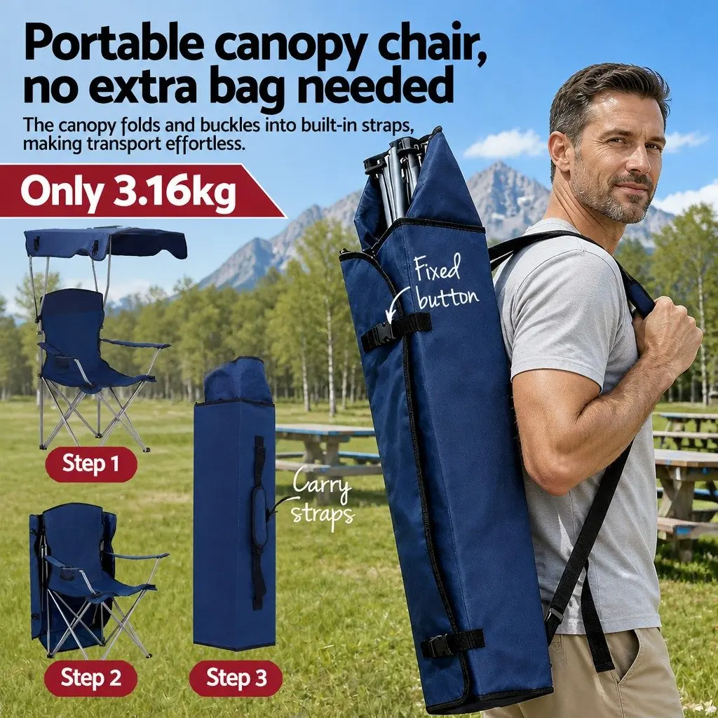 Camping Chair Navy Blue Folding Portable with Canopy