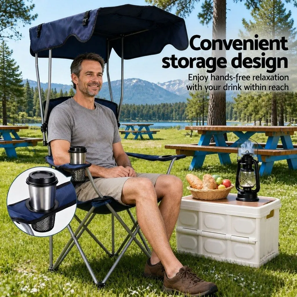 Camping Chair Navy Blue Folding Portable with Canopy