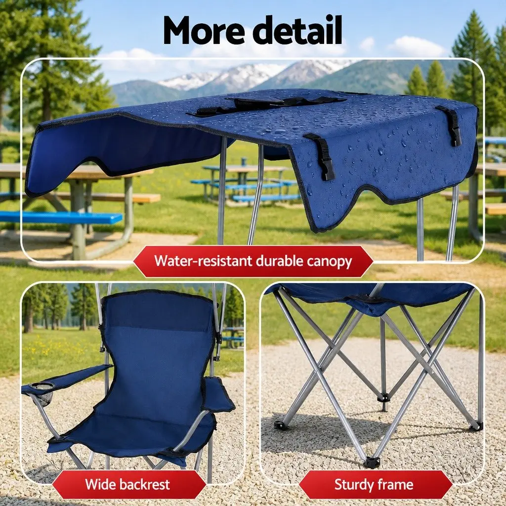 Camping Chair Navy Blue Folding Portable with Canopy