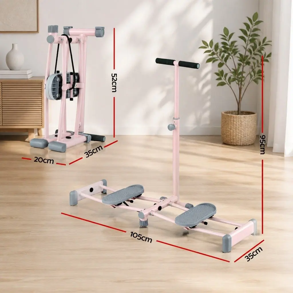 Foldable Ski Exercise Machine Pink Home Fitness Cardio Workout Thigh Trainer
