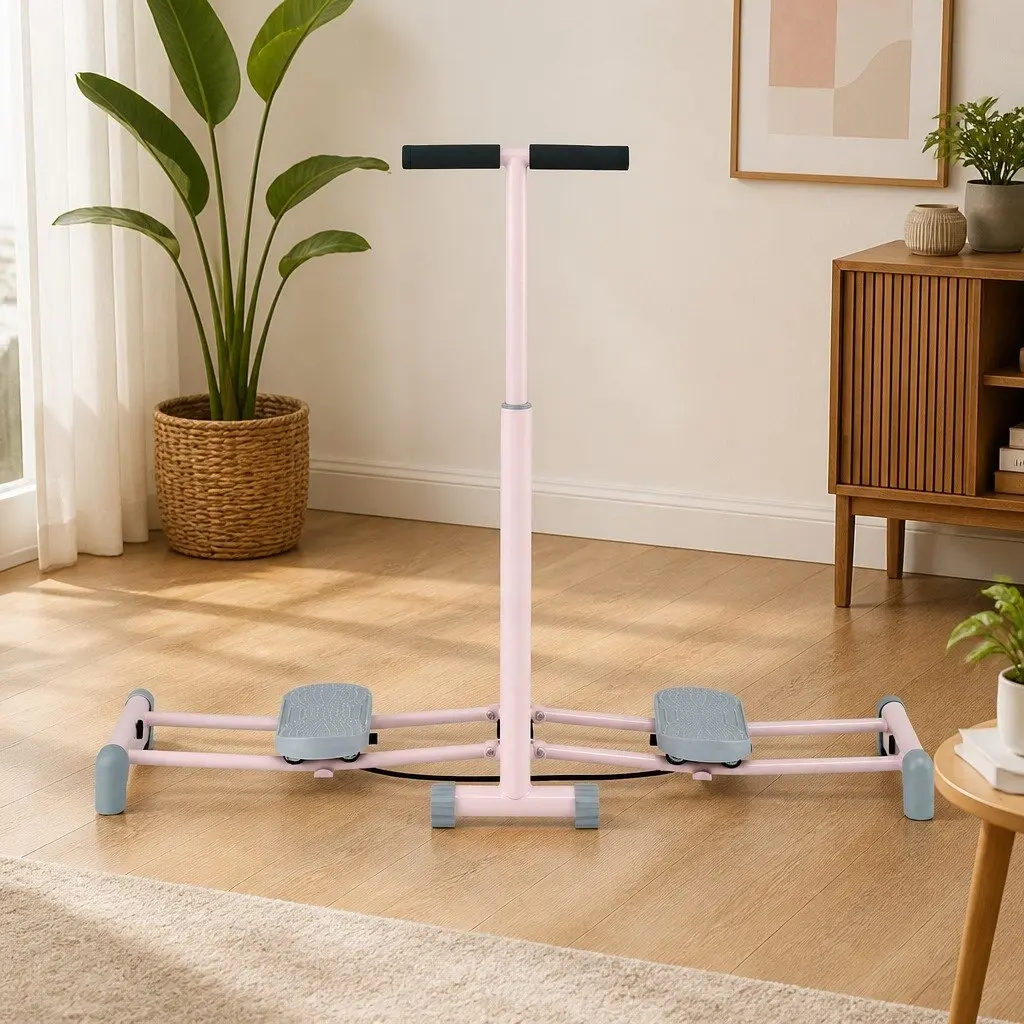 Foldable Ski Exercise Machine Pink Home Fitness Cardio Workout Thigh Trainer