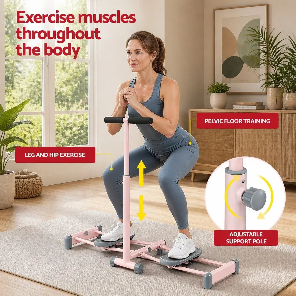 Foldable Ski Exercise Machine Pink Home Fitness Cardio Workout Thigh Trainer