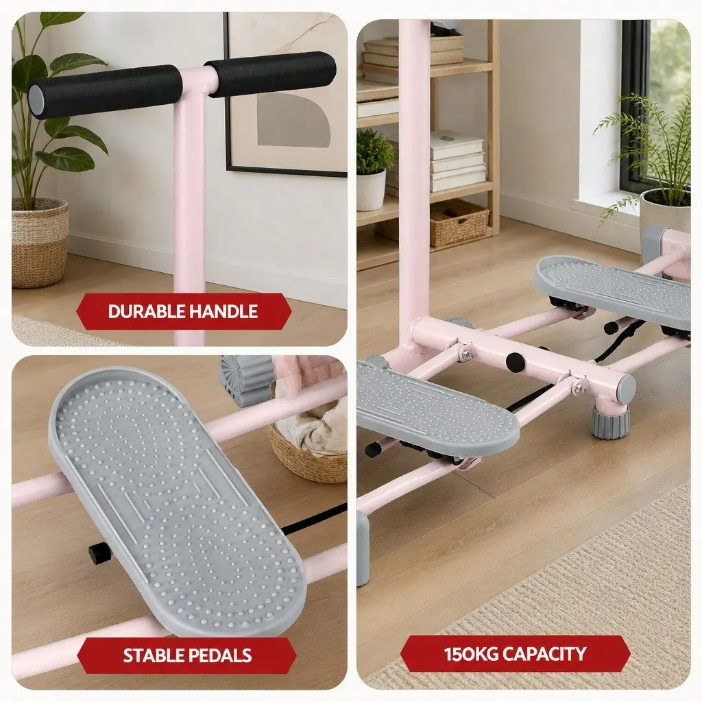 Foldable Ski Exercise Machine Pink Home Fitness Cardio Workout Thigh Trainer